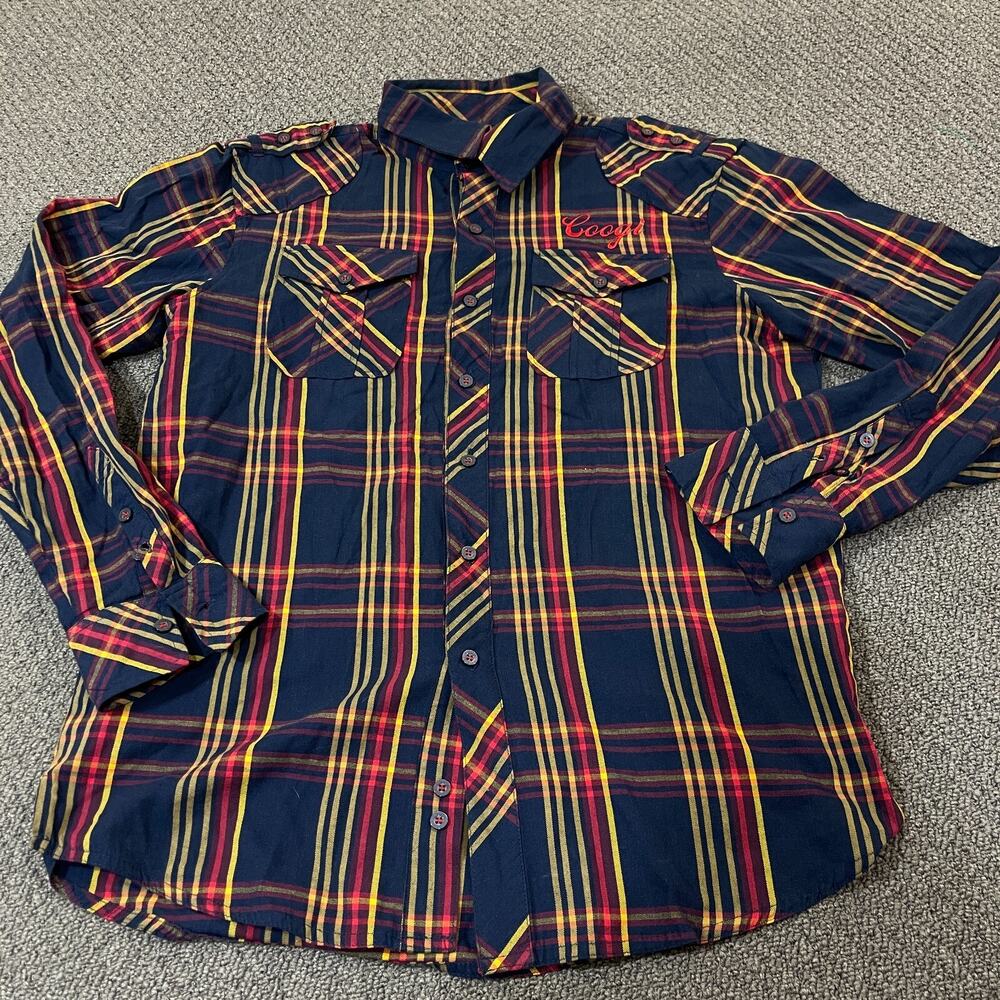 Coogi Austrailia Shirt Mens Large L Plaid Short Sleeve Button Up Y2K Logo